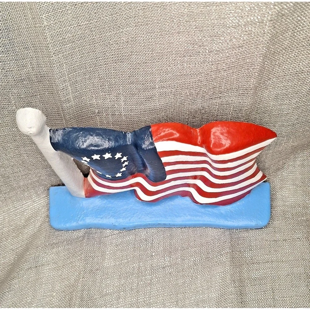 Vntg Door Stop Cast Iron American Flag Colonial 13 Stars Patriotic Doorstop USA